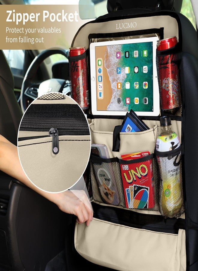 LUCMO Car Backseat Organizer with Touch Screen Tablet Holder-2 Pack,9 Storage Pockets Car Storage Organizer,Car Seat Back Protectors Kick Mats Travel Accessories for Kids-Beige - Image 5