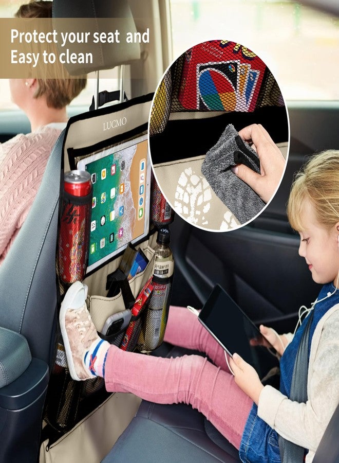 LUCMO Car Backseat Organizer with Touch Screen Tablet Holder-2 Pack,9 Storage Pockets Car Storage Organizer,Car Seat Back Protectors Kick Mats Travel Accessories for Kids-Beige - Image 3