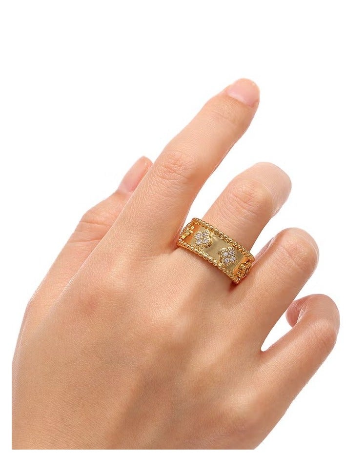 خاتم على شكل زهرة البرسيم ذات الأربع أوراق مصنوع من الزركون عالي الجودة 3A - Image 2