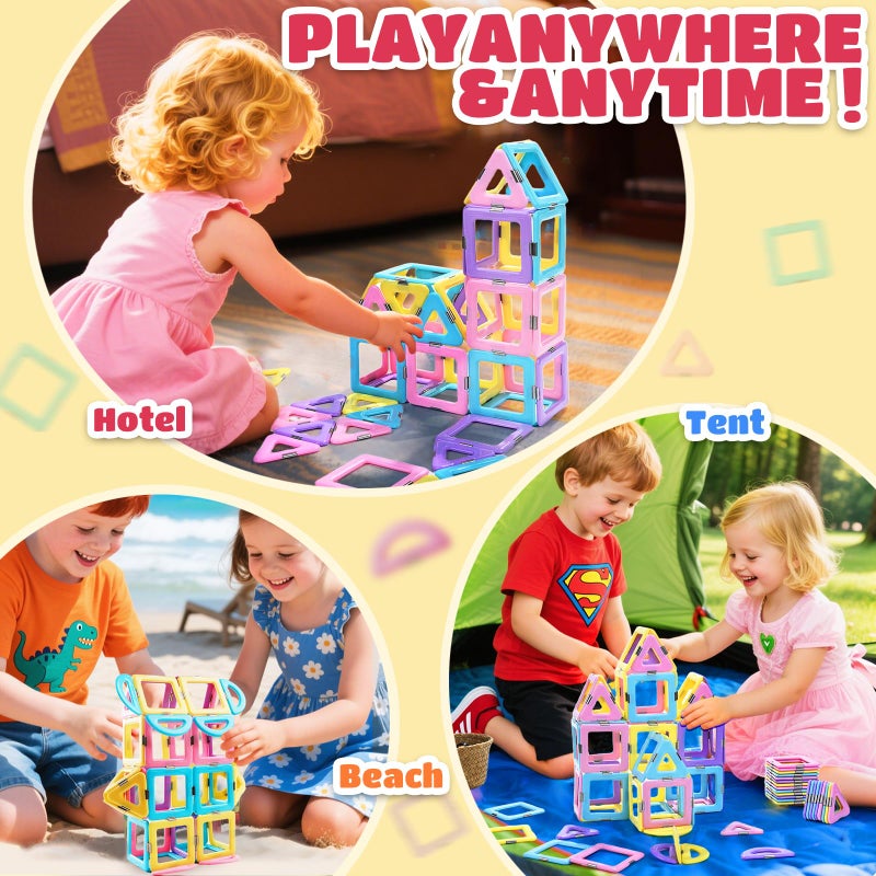 Magblock Magnetic Tiles Travel Toys For Kids 52Pcs  Airplane Travel Essential Activities Magnet Building Toys For Boys Girls 3-8 Road Trip Sensory Toy  Educational Gifts For Toddler 3 4 5 Year Old - Image 4