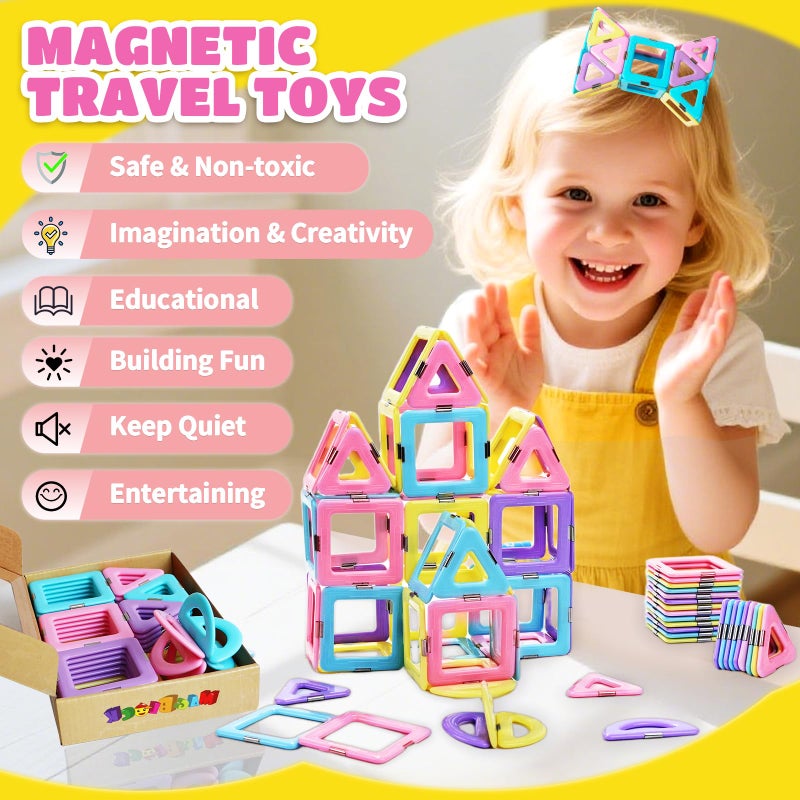 Magblock Magnetic Tiles Travel Toys For Kids 52Pcs  Airplane Travel Essential Activities Magnet Building Toys For Boys Girls 3-8 Road Trip Sensory Toy  Educational Gifts For Toddler 3 4 5 Year Old - Image 3