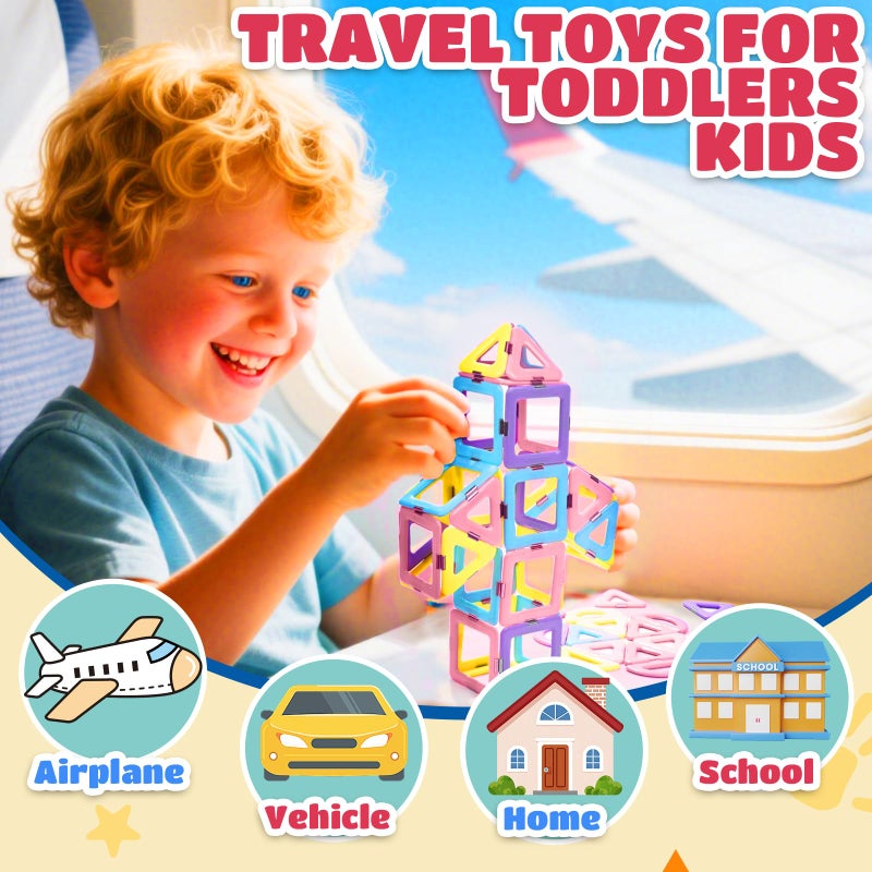 Magblock Magnetic Tiles Travel Toys For Kids 52Pcs  Airplane Travel Essential Activities Magnet Building Toys For Boys Girls 3-8 Road Trip Sensory Toy  Educational Gifts For Toddler 3 4 5 Year Old - Image 2