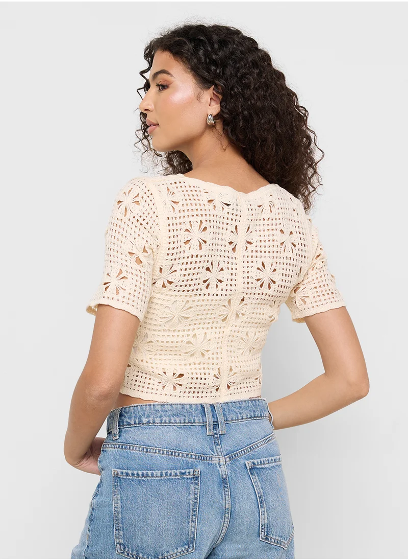 Ginger Crochet Knitted Button Down Top