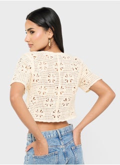 Ginger Crochet Knitted Button Down Top  - Image 2