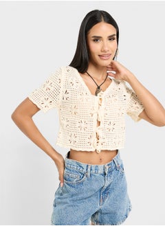 Ginger Crochet Knitted Button Down Top  - Image 1
