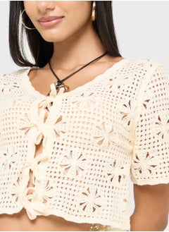 Ginger Crochet Knitted Button Down Top  - Image 3