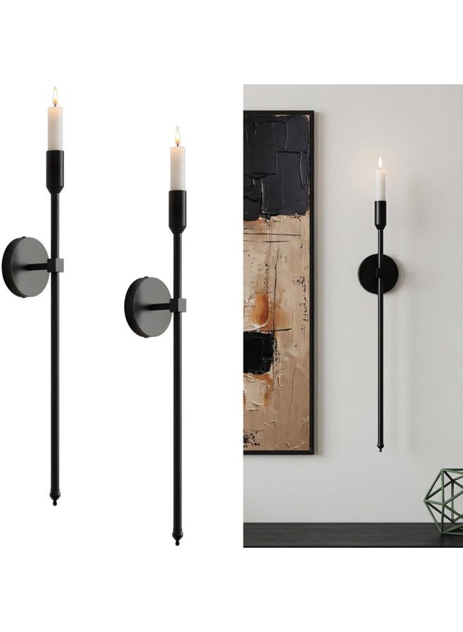 Lumpro 23-inch Large Wall Candle Sconces, Set of 2, Wall Mounted Candle Holder, Modern Chic Home Decor for Bedroom, Dining Room, Living Room (Black) - Image 1