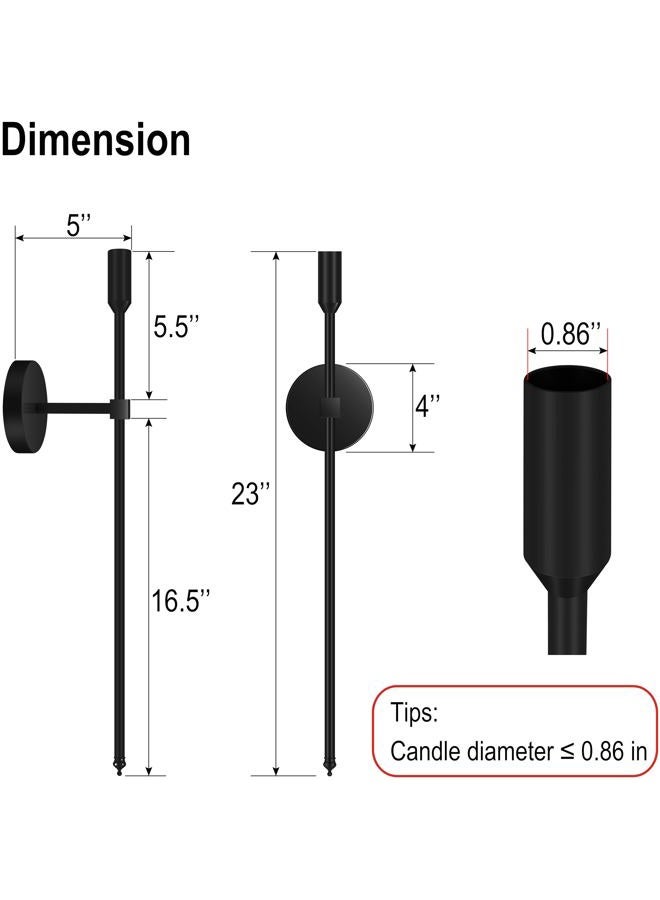 Lumpro 23-inch Large Wall Candle Sconces, Set of 2, Wall Mounted Candle Holder, Modern Chic Home Decor for Bedroom, Dining Room, Living Room (Black) - Image 2