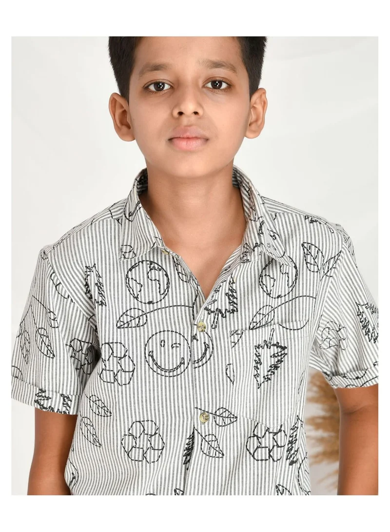babyqlo Pure cotton  shirt with smiley embroidery and short set for boys