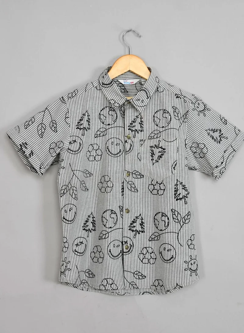 babyqlo Pure cotton  shirt with smiley embroidery and short set for boys