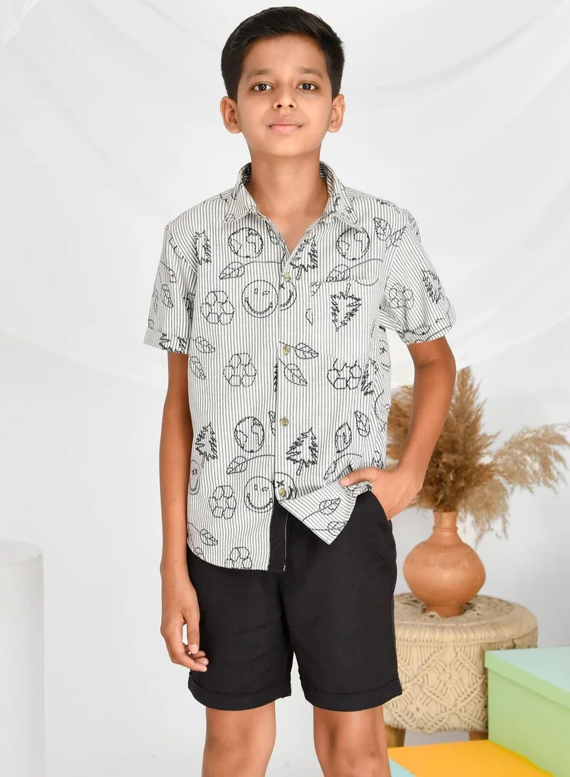 babyqlo Pure cotton  shirt with smiley embroidery and short set for boys