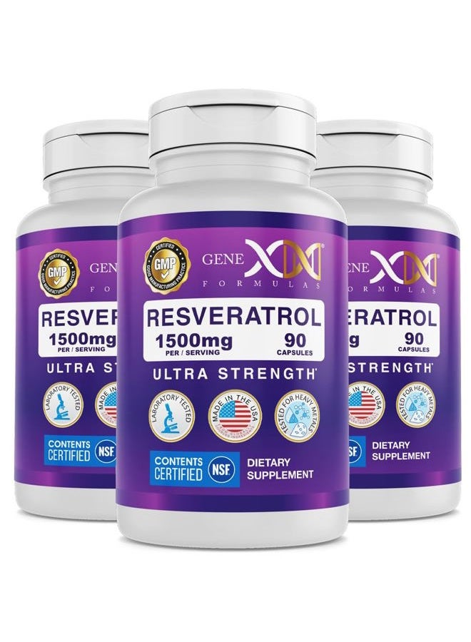 Genex Formulas 1500mg Resveratrol with BioPerine for Absorption (3 Pack) | Organic Trans-Resveratrol Capsules from Japanese Knotweed, Antioxidant Supplement for Healthy Aging - Image 1