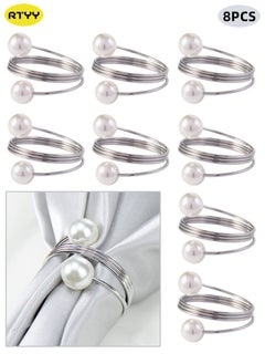 RTYY 8Pcs Silver Pearl Napkin Rings Retro And Simple Style Silver Napkin Ring Pearls，Silver Metal Electroplated Napkin Rings For Family Dinner Wedding Table Decoration Birthday Party Decoration  - Image 1