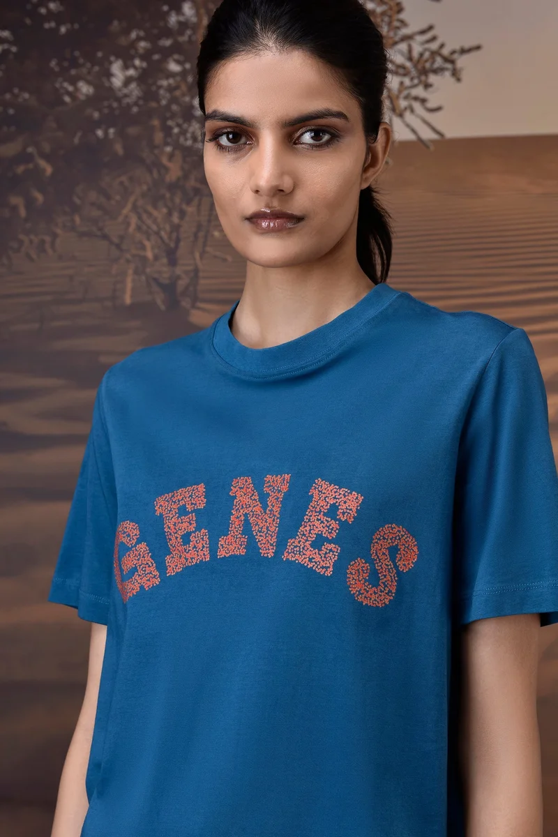 Genes Lecoanet Hemant Retro Blue Cotton Jersey T-Shirt