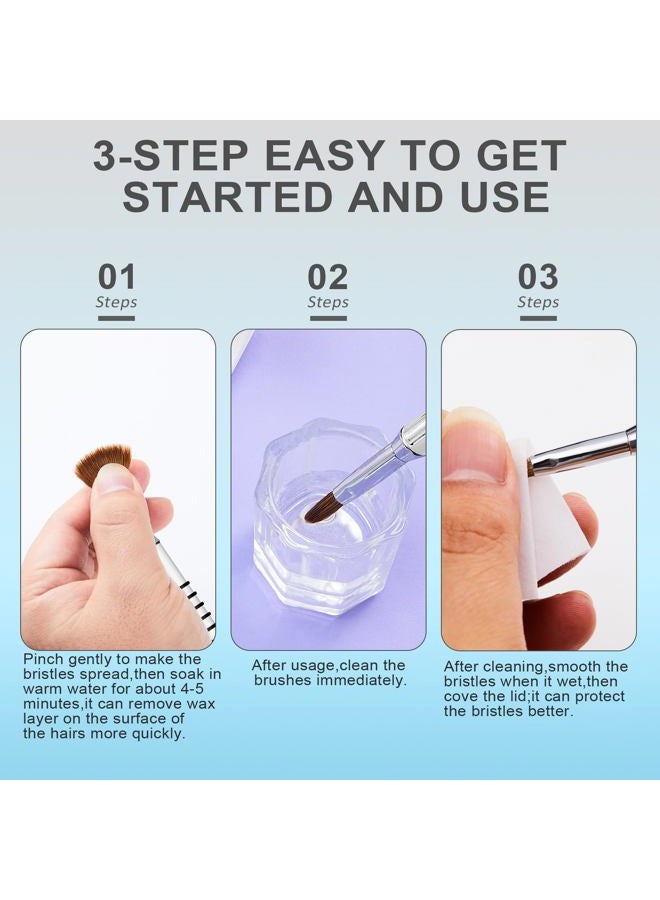 Shine Chance 3Pcs Acrylic Nail Brushes Set Size 2 4 5, Kolinsky Hair Acrylic Nail Art Brush, Art Design & Polish Mistake Cleaning Manicure Tools for Women Acrylic Application, Silver - Image 5