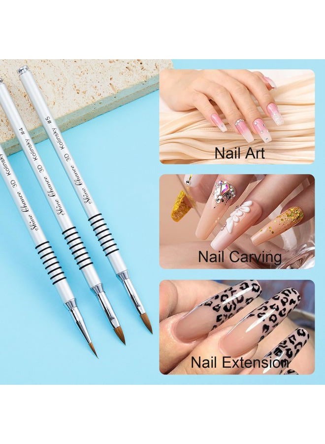 Shine Chance 3Pcs Acrylic Nail Brushes Set Size 2 4 5, Kolinsky Hair Acrylic Nail Art Brush, Art Design & Polish Mistake Cleaning Manicure Tools for Women Acrylic Application, Silver - Image 2