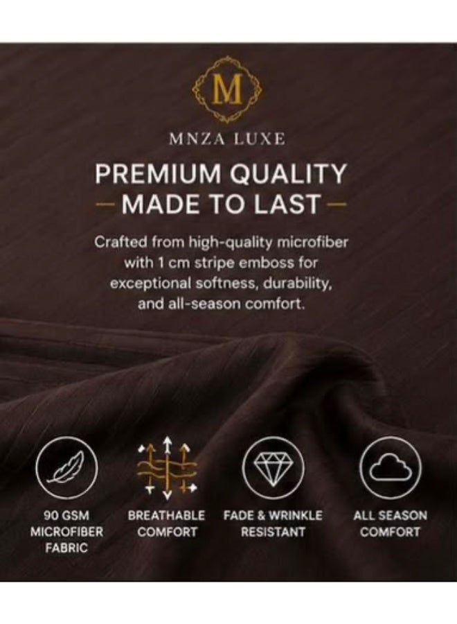 طقم ملاءة مطاطية MNZA LUXE من المايكروفايبر بنقشة خطوط بارزة بعرض 1 سم، يتضمن ملاءة مطاطية واحدة + غطاءي وسادة | فائق النعومة، قابل للتهوية، ومقاوم للتجاعيد | بني داكن - Image 5