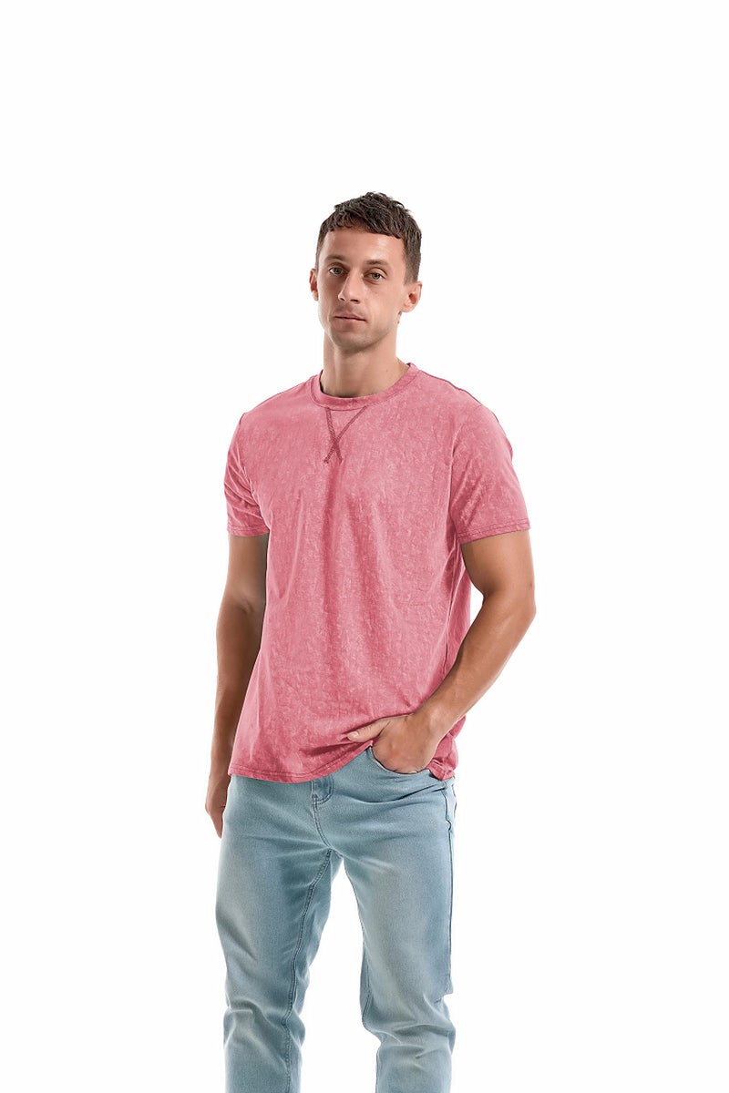 KLIEGOU Men's T-Shirts - Elasticity Cotton Crew Neck Tees 2166 Pink M - Image 4