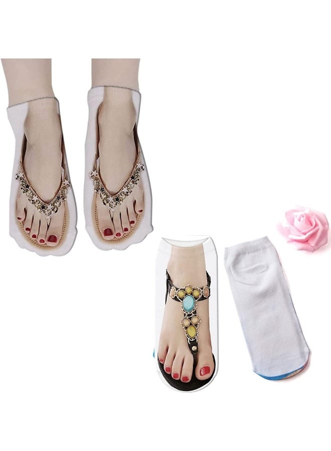 3D Printed Sandals Pattern Socks 4 Pairs - Image 2