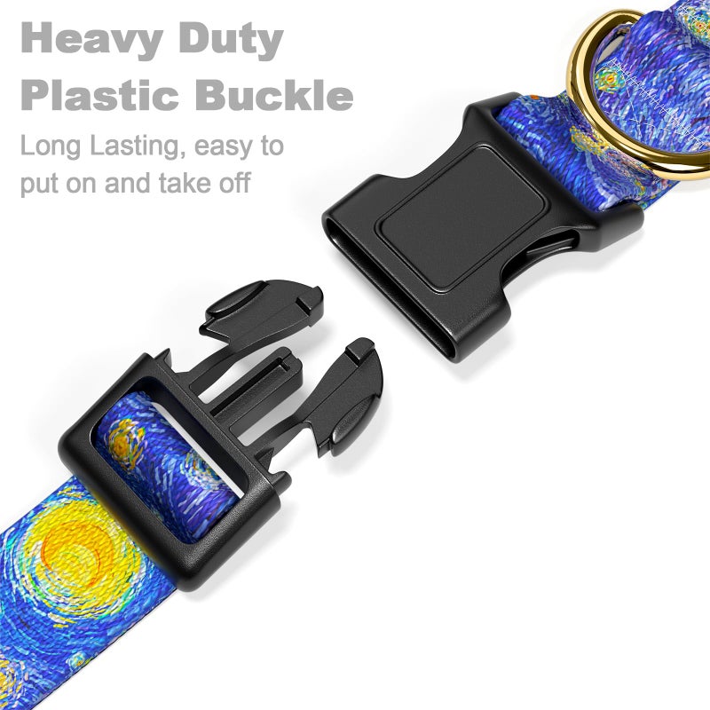 Rnivvi Dog Collar for Medium Dogs, Cute Heavy Duty Adjustable Puppy Collar with Quick Release Buckle for Girl & Female, Pet Accessories for Walking Running, M Length 1" Width, Van Gogh Starry Night - Image 4