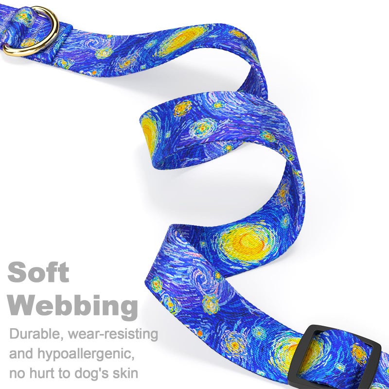 Rnivvi Dog Collar for Medium Dogs, Cute Heavy Duty Adjustable Puppy Collar with Quick Release Buckle for Girl & Female, Pet Accessories for Walking Running, M Length 1" Width, Van Gogh Starry Night - Image 3