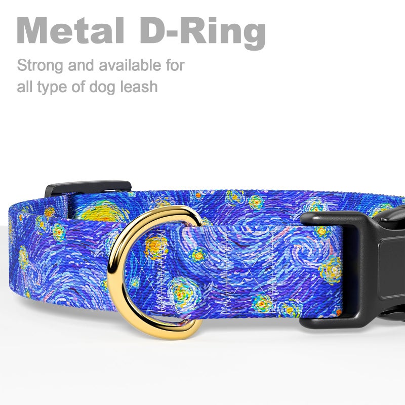 Rnivvi Dog Collar for Medium Dogs, Cute Heavy Duty Adjustable Puppy Collar with Quick Release Buckle for Girl & Female, Pet Accessories for Walking Running, M Length 1" Width, Van Gogh Starry Night - Image 5