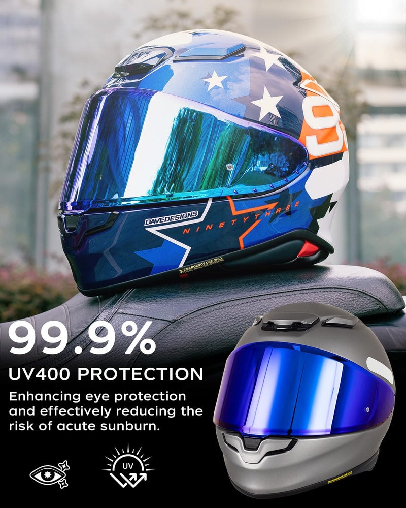 Soman RF-1400 RF 1400 Visors Shield Replacement, CWR-F2 Visor Face Shield Compatible With RF-1400 CWR-F2 Z8 NXR2 UV Protection (Smoke Revo Blue) - Image 4