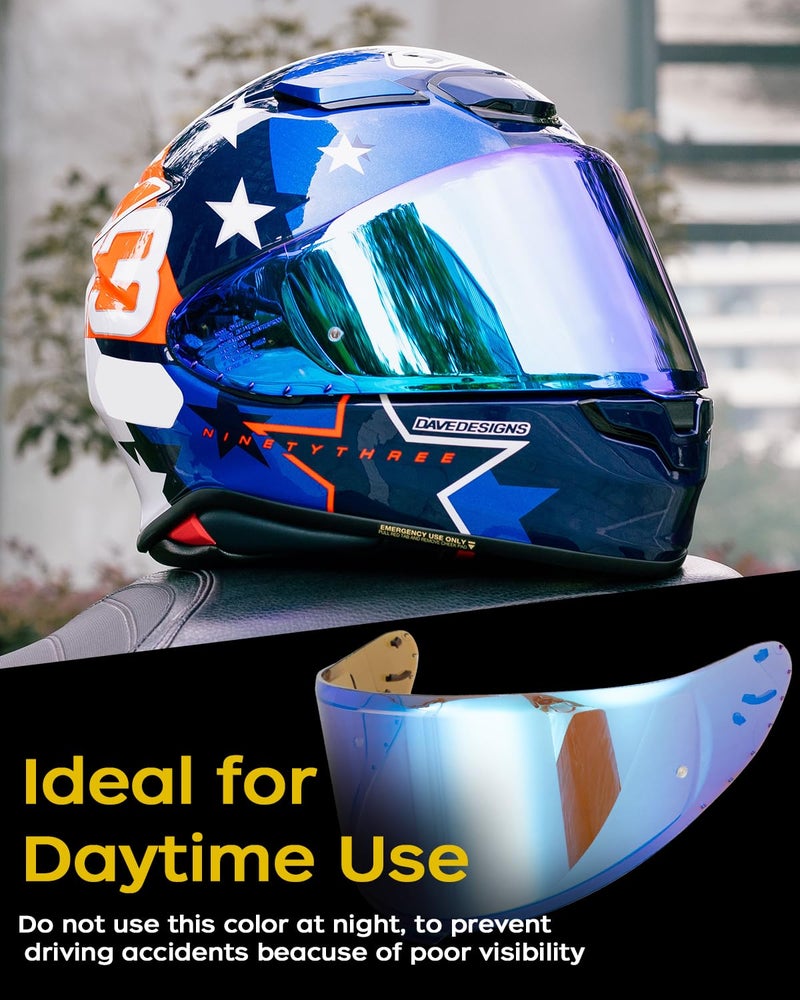 Soman RF-1400 RF 1400 Visors Shield Replacement, CWR-F2 Visor Face Shield Compatible With RF-1400 CWR-F2 Z8 NXR2 UV Protection (Smoke Revo Blue) - Image 2