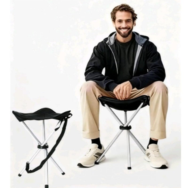 OVINEG Folding Camping Stool,16.5" Folding Camping Chairs,Portable Tripod Seat,Outdoor Travel Tall Chair for Camping Walking Hunting Hiking Fishing Mountaineering Picnic Beach BBQ Garden Lawn(Black) - Image 1