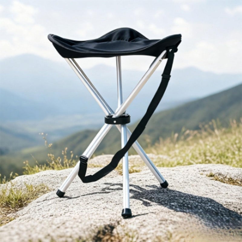 OVINEG Folding Camping Stool,16.5" Folding Camping Chairs,Portable Tripod Seat,Outdoor Travel Tall Chair for Camping Walking Hunting Hiking Fishing Mountaineering Picnic Beach BBQ Garden Lawn(Black) - Image 4