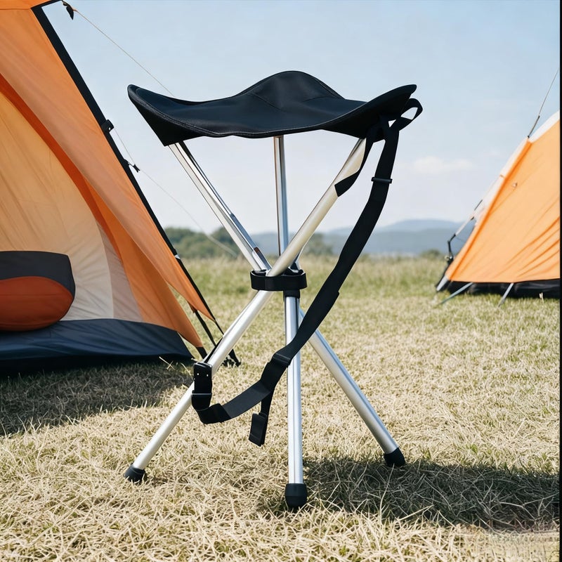 OVINEG Folding Camping Stool,16.5" Folding Camping Chairs,Portable Tripod Seat,Outdoor Travel Tall Chair for Camping Walking Hunting Hiking Fishing Mountaineering Picnic Beach BBQ Garden Lawn(Black) - Image 5