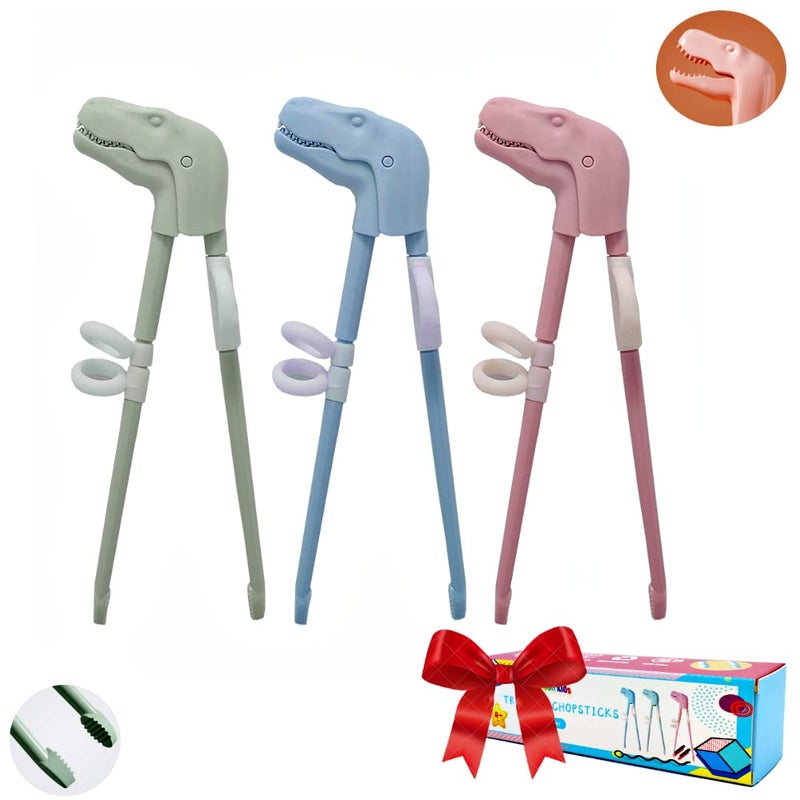 jawbush Training Chopsticks for Kids Jawbush 3 Pairs Reusable Kids Chopsticks Cute with Dinosaur Head Nonslippery Indented Tips and Adjustable Finger Loops Easy to Use and Clean Dishwasher Safe 