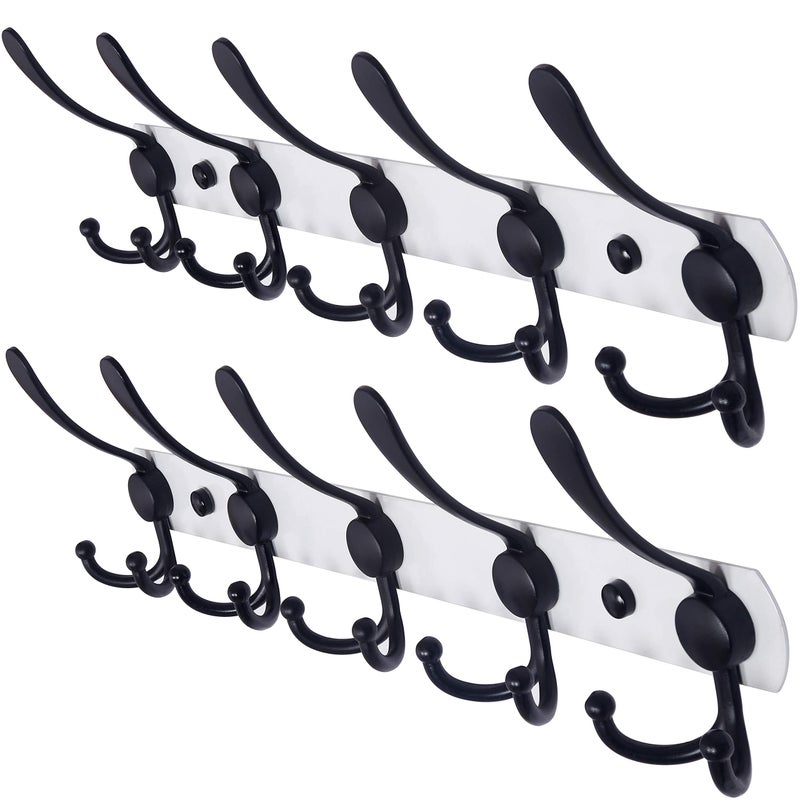 Dseap Wall Mounted Coat Rack  5 Tri Hooks Heavy Duty Stainless Steel Metal Coat Hook Rail for Coat Hat Towel Purse Robes Mudroom Bathroom Entryway White  Black 2 Packs