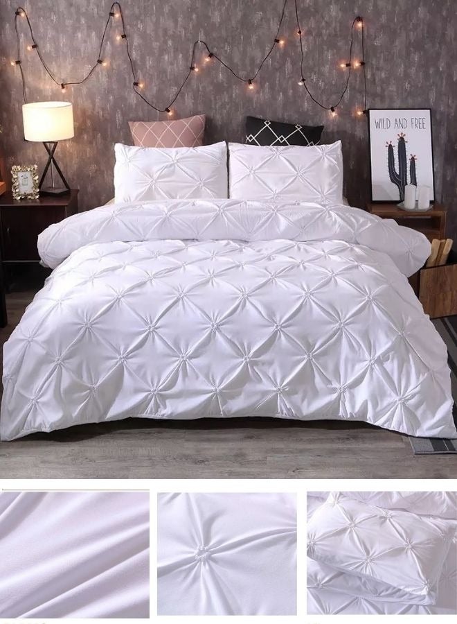 LUNA Home Premium King Size 6 Pieces Pinch Pleat Plain Pearl White Bedding Set - Image 1