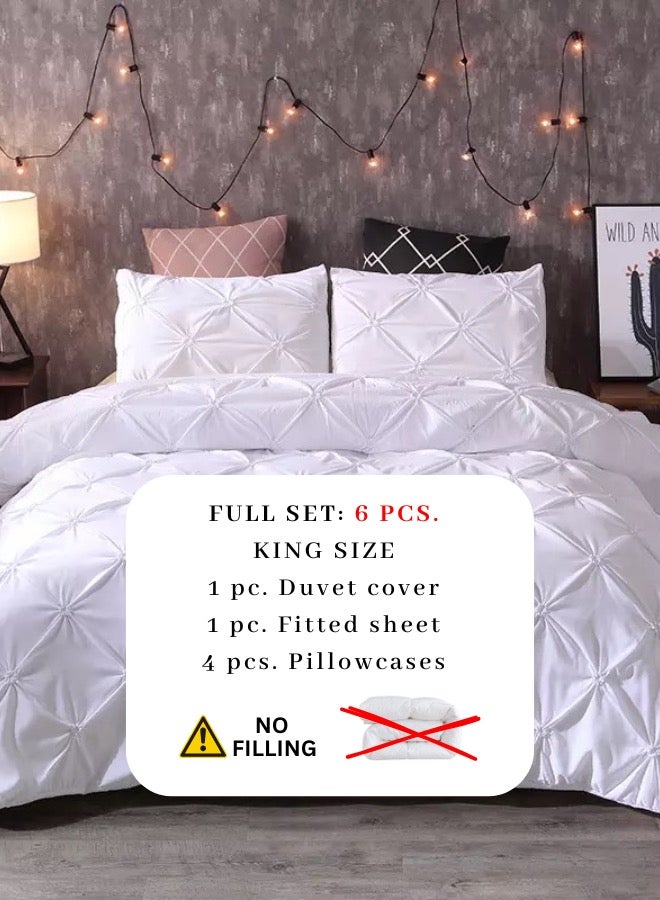 LUNA Home Premium King Size 6 Pieces Pinch Pleat Plain Pearl White Bedding Set - Image 2