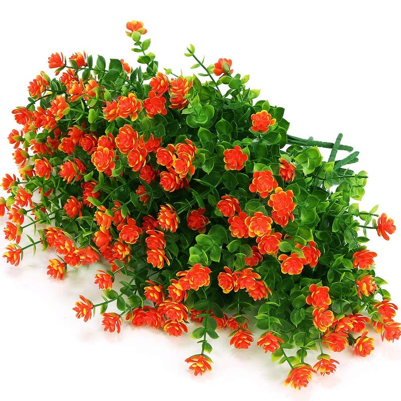 Klemoo Artificial Flowers Fake Outdoor Uv Resistant Boxwood Plants Shrubs  Faux Plastic Greenery For Indoor Outside Hanging Planter Home Office Wedding Farmhouse Decor (Orange Red) - Image 3