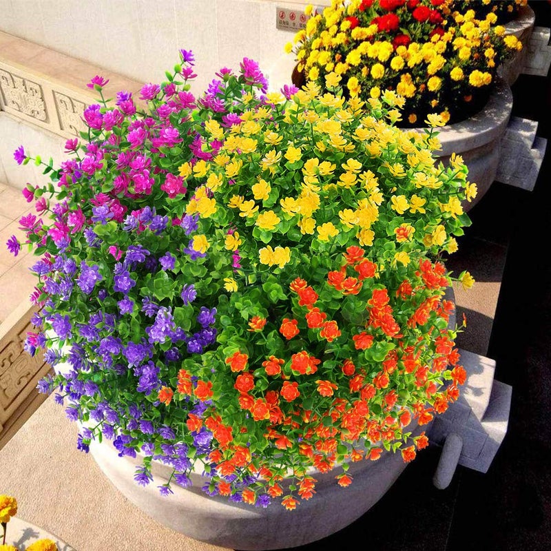 Klemoo Artificial Flowers Fake Outdoor Uv Resistant Boxwood Plants Shrubs  Faux Plastic Greenery For Indoor Outside Hanging Planter Home Office Wedding Farmhouse Decor (Orange Red) - Image 4
