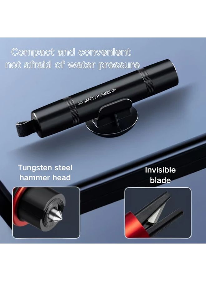 Heavy Duty Steel Emergency Car Safety Hammer Window Breaker And Seatbelt Cutter Compact Survival Tool With Ergonomic Grip Loud Safety Sound One Hand Operation And Belt Loop Attachment For Roadside Rescue Car Travel Essentials Black - Image 2