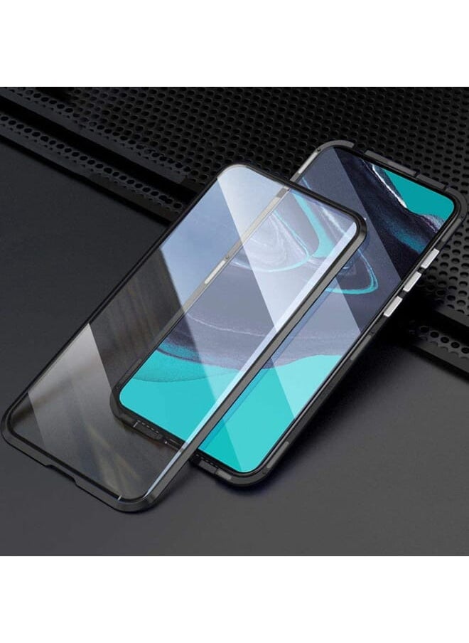 PROMASS - جراب Oppo Reno 2، جراب كامل الجسم شفاف من الزجاج المقوى بزاوية 360 درجة مع غطاء حماية معدني ممتص للصدمات مغناطيسيًا لهاتف Oppo Reno 2 باللون الأسود - Image 1