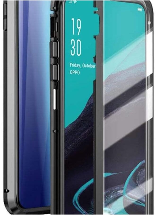 PROMASS - جراب Oppo Reno 2، جراب كامل الجسم شفاف من الزجاج المقوى بزاوية 360 درجة مع غطاء حماية معدني ممتص للصدمات مغناطيسيًا لهاتف Oppo Reno 2 باللون الأسود - Image 1