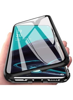 جراب Oppo Reno 2، جراب كامل الجسم شفاف من الزجاج المقوى بزاوية 360 درجة مع غطاء حماية معدني ممتص للصدمات مغناطيسيًا لهاتف Oppo Reno 2 باللون الأسود