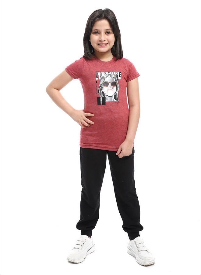Andora Slip On Chest Printed Cotton Girls Tee  - Image 1