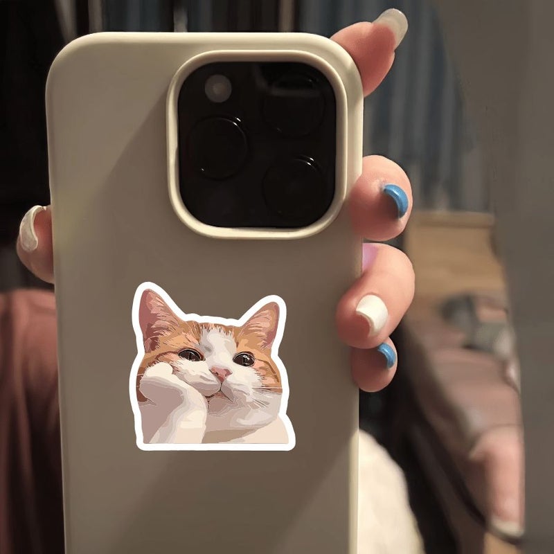 1pc Star Color 2d Flat Cartoon Cat Meme Sticker For Car Bumper Window Door Laptop Decoration - Image 4