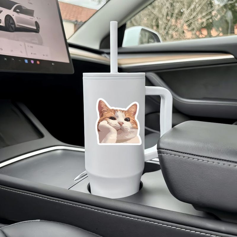 1pc Star Color 2d Flat Cartoon Cat Meme Sticker For Car Bumper Window Door Laptop Decoration - Image 2