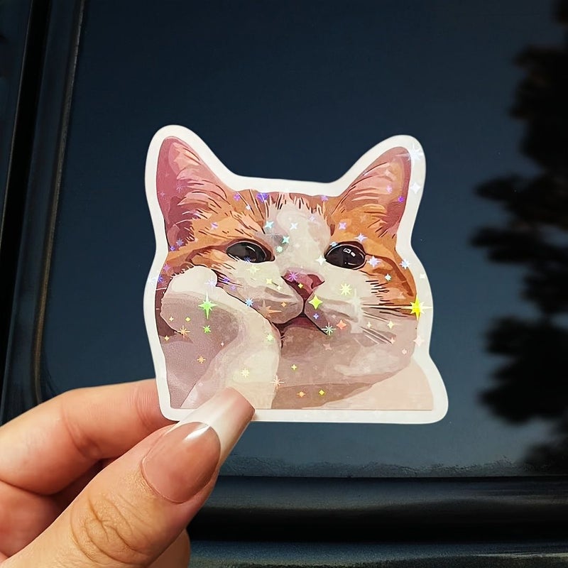 1pc Star Color 2d Flat Cartoon Cat Meme Sticker For Car Bumper Window Door Laptop Decoration - Image 1