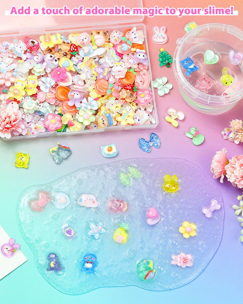 FIVEIZERO 100PCS FIVEIZERO Cute Slime Charms Bulk Set â€“ Kawaii Flatback Resin Charms for Crafts, Mini Decoden Acrylic Embellishments for Phone Junk Cases, Scrapbooking & DIY Decoration (Pink) - Image 4