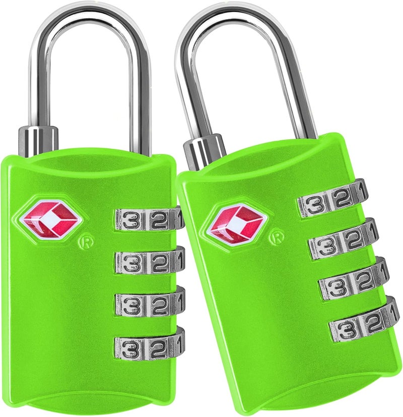 desired tools TSA Luggage Locks (2 Pack) - 4 Digit Combination Steel Padlocks - Approved Travel Lock for Suitcases & Baggage - Green - Image 1