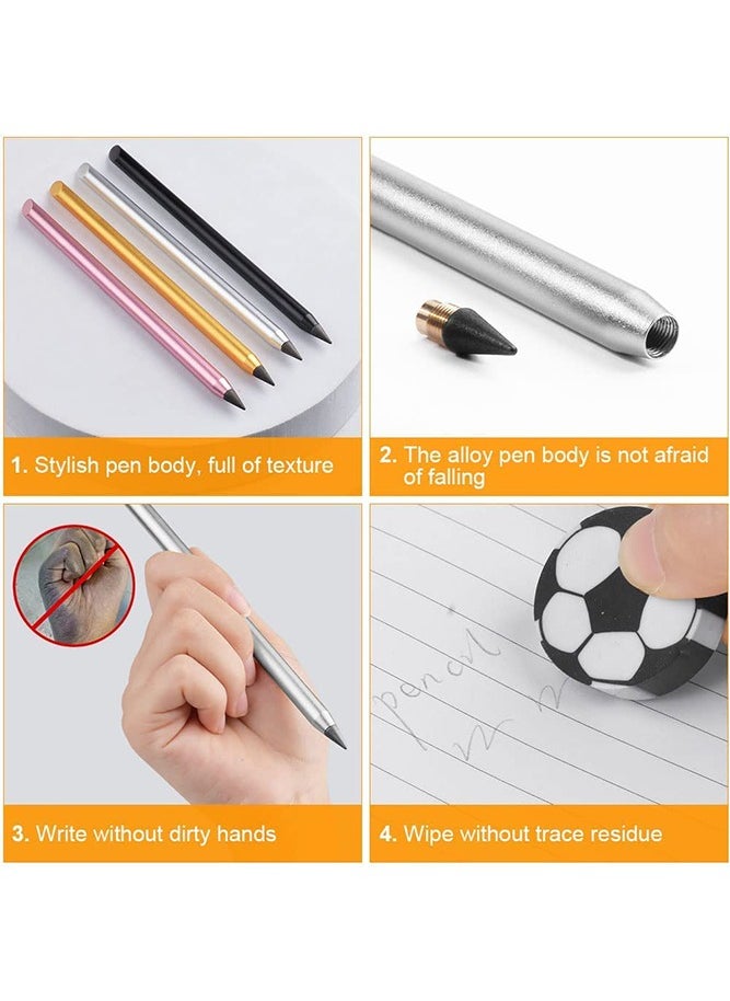 Generic 2-Piece Metal Inkless Pencil, Infinity pencil, Reusable Everlasting Pencil, Replaceable Nib Pencil with 2 Replaceable Nib for Writing Drawing Students Home Office School Supplies, Blue & Pink  - Image 4