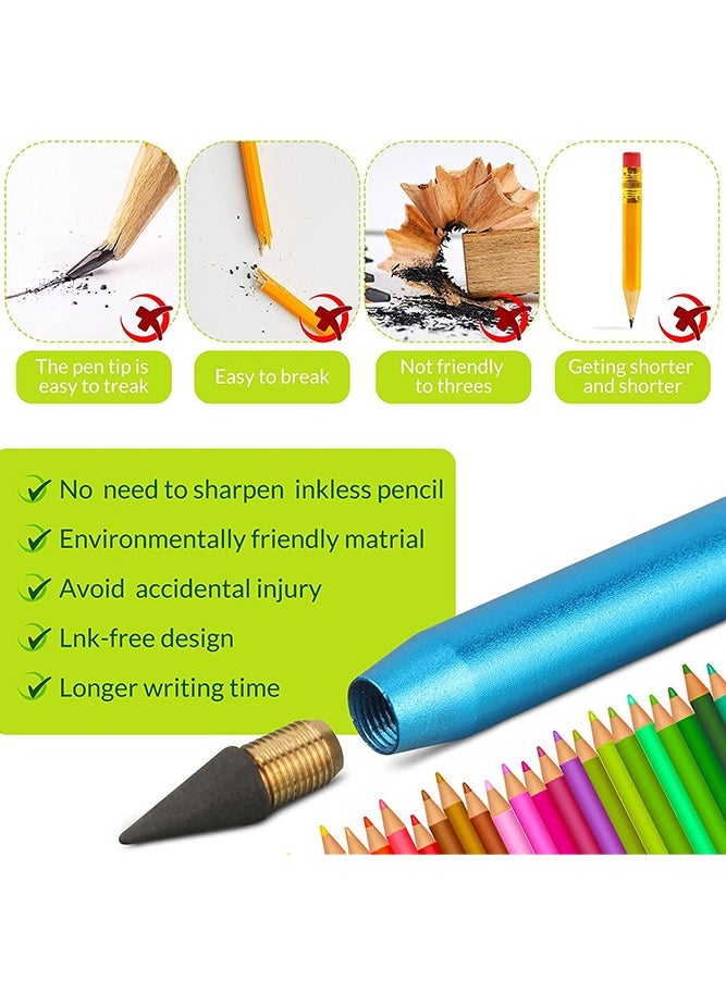 Generic 2-Piece Metal Inkless Pencil, Infinity pencil, Reusable Everlasting Pencil, Replaceable Nib Pencil with 2 Replaceable Nib for Writing Drawing Students Home Office School Supplies, Blue & Pink  - Image 2
