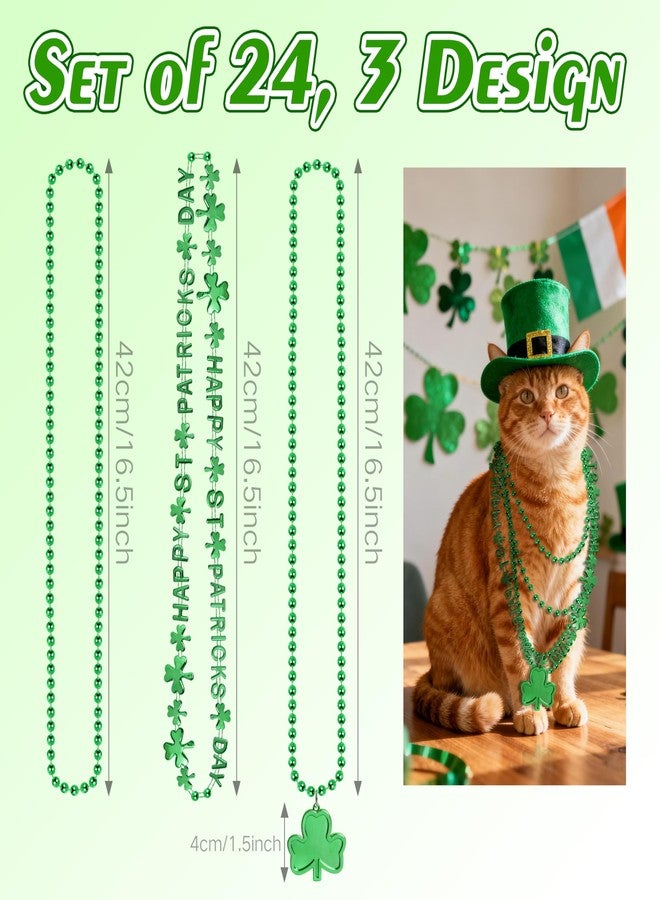 MEICOLY 24PCS St. Patrick’s Day Accessories Bead Necklaces Set, Shamrock Celebration Slogans Design Beads Clover Pendant, Saint Patricks Irish Dressing-up Party Favor Supplies Decorations - Image 3
